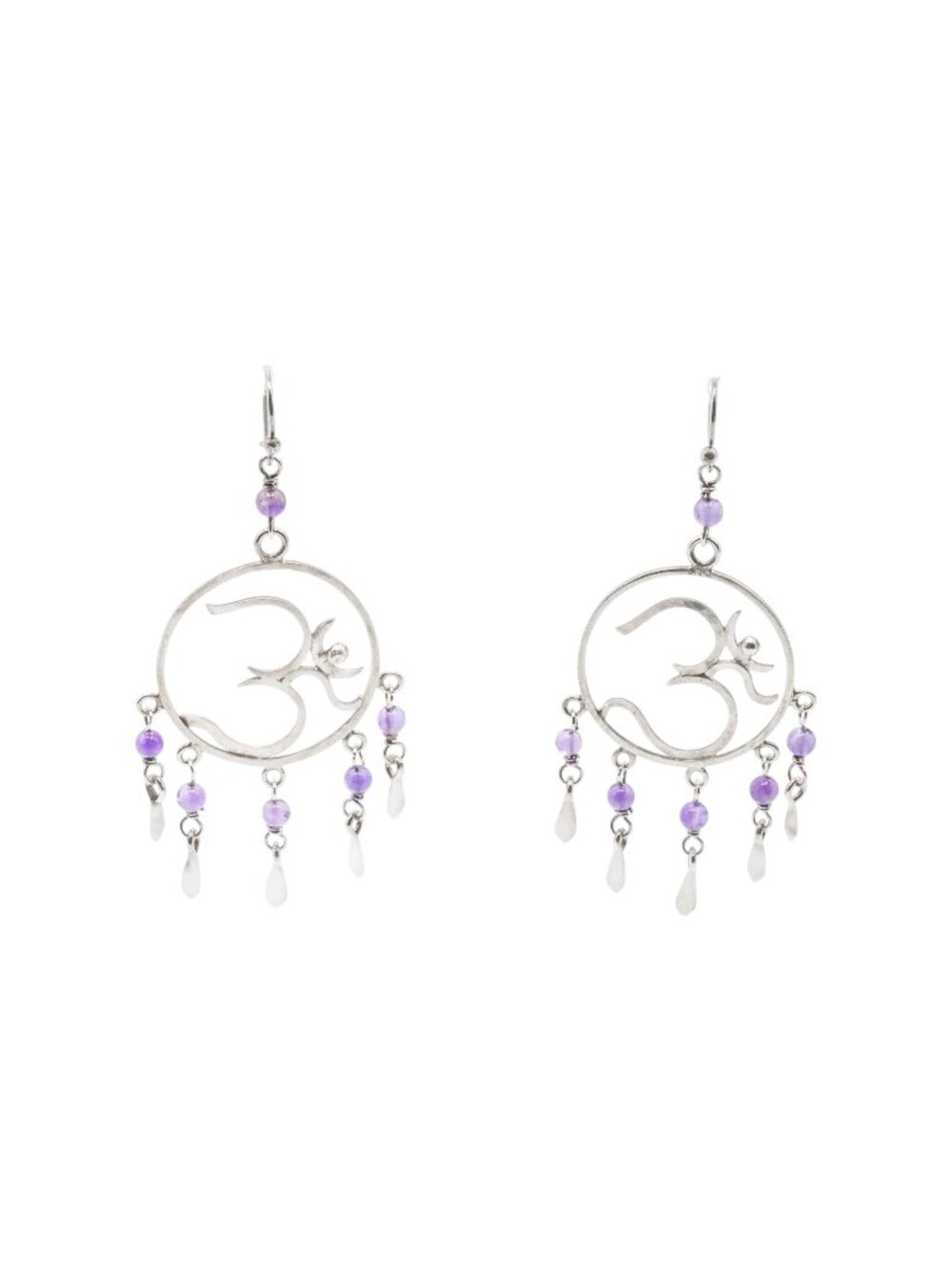 Dreamcatcher Om Sterling Silver Amethyst Dangle Earrings 2.75 Inches